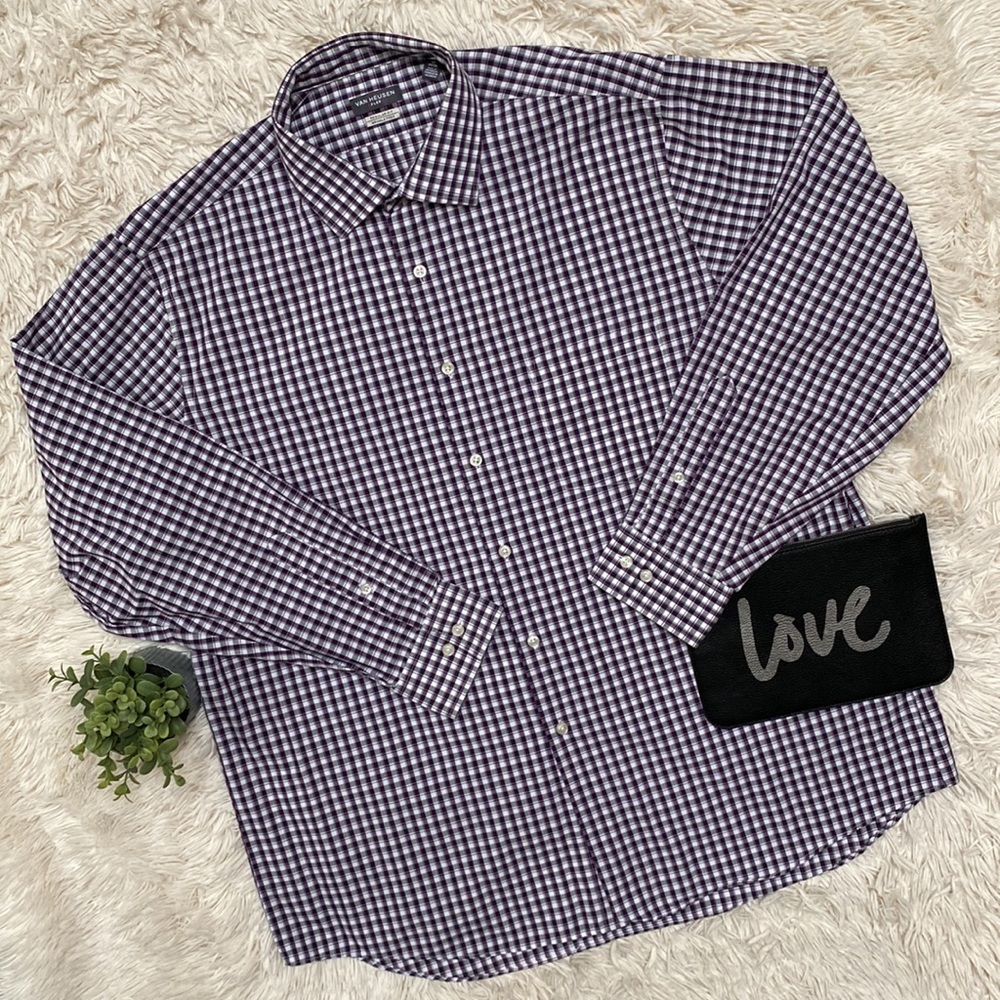 Van Heusen Wrinkle Free Button Down Shirt 💗 Purple Gray & White